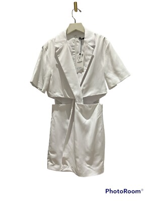 ZARA WOMAN SHORT CUT-OUT BLAZER DRESS WHITE V-neck Lapel Collar &Short  Sleeve
