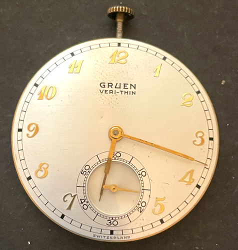 Antique Gruen Veri-Thin Pocket Watch Movement Good Balance 38.5mm 10s 15j Swiss