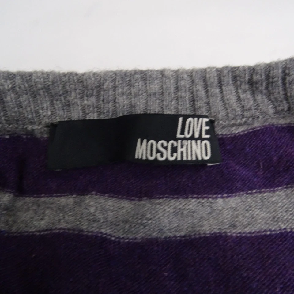 Suéter Love Moschino Mezcla Lana Bloque de Color Rayas Púrpura Gris Negro Cuello en V Foto 3 de 4