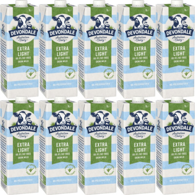 NEW 10x Devondale Skim Extra Light Long Life UHT Milk 1L Box Carton BULK