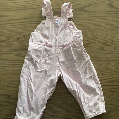 Vintage OshKosh B'Gosh Girls Vestbak Overalls Pink White Stripe 2T