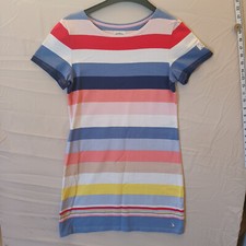 Joules Size 12 Riviera Pink/Blue/Grey/Yellow Striped Dress Short Sleeve