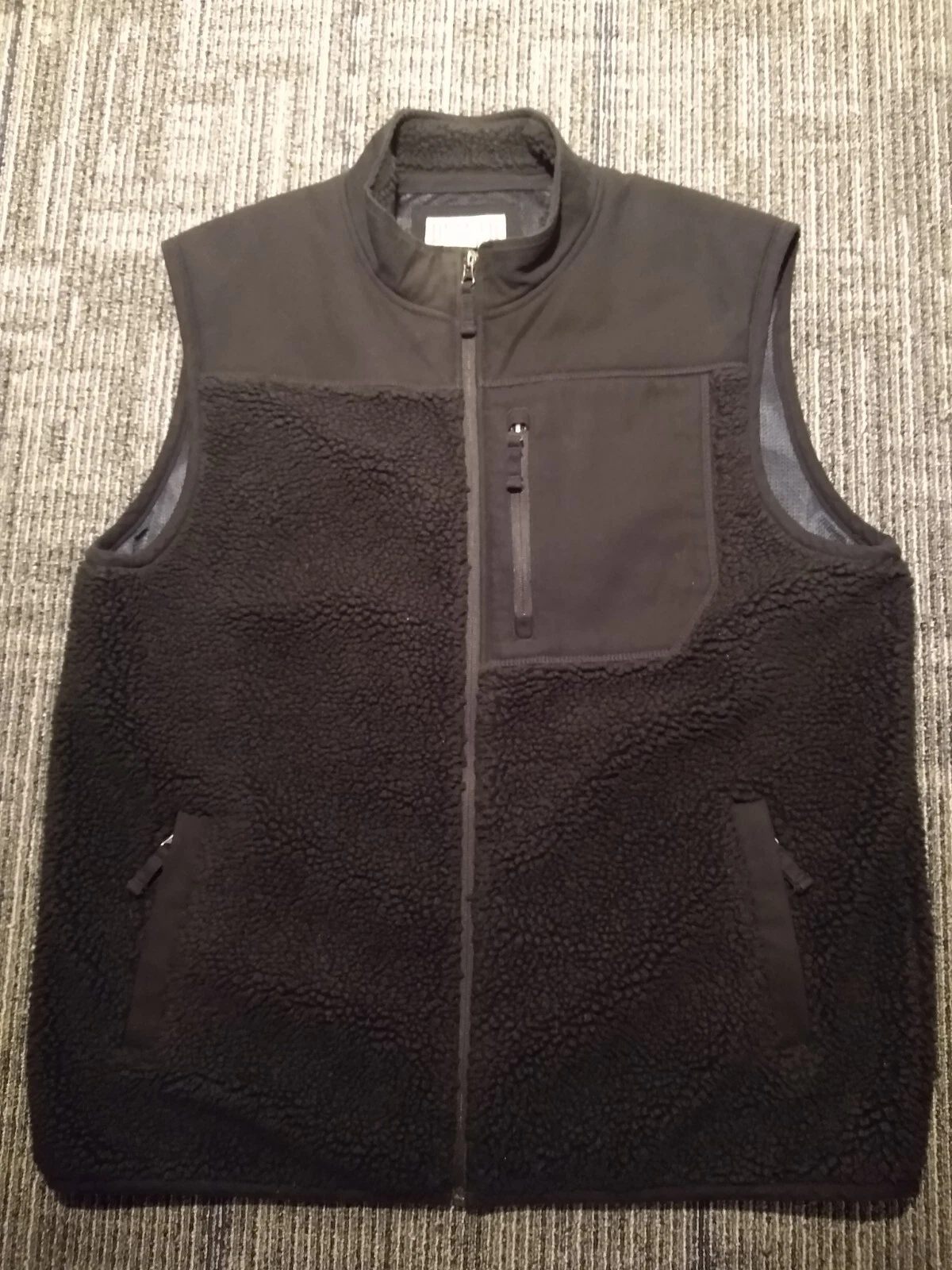 Duluth Trading Men's Burly Sherpa Fleece Vest Large Black Full Zip Outdoor Work