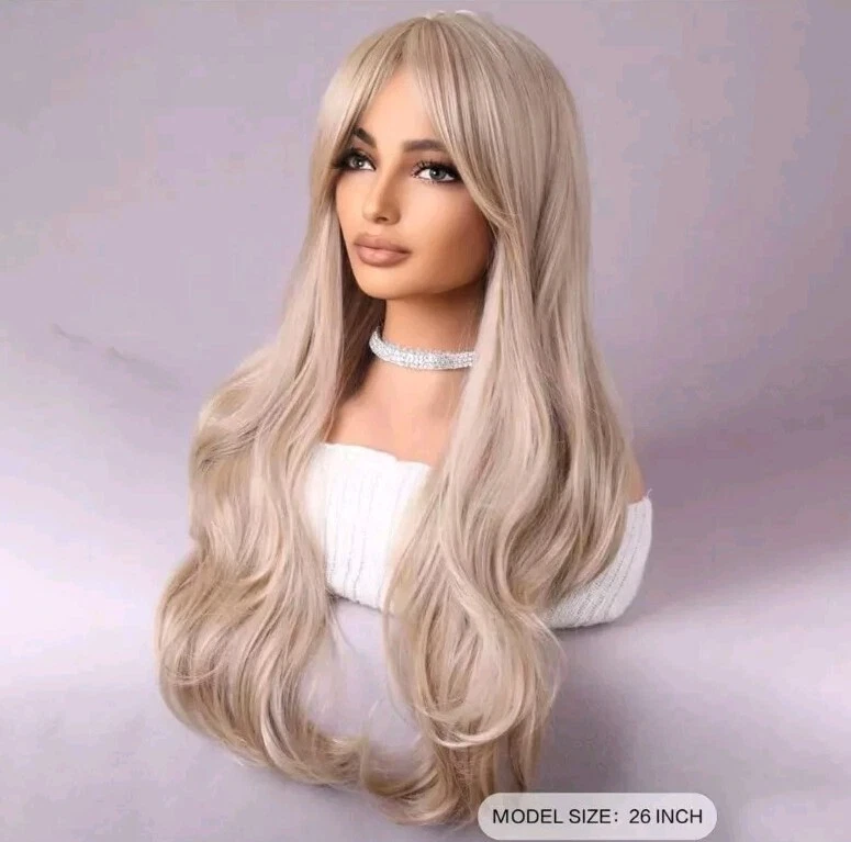 Platino RUBIO Mezcla de CABELLO HUMANO Multicolor Ondulado Rizado Flequillo Capas Foto 3 de 4