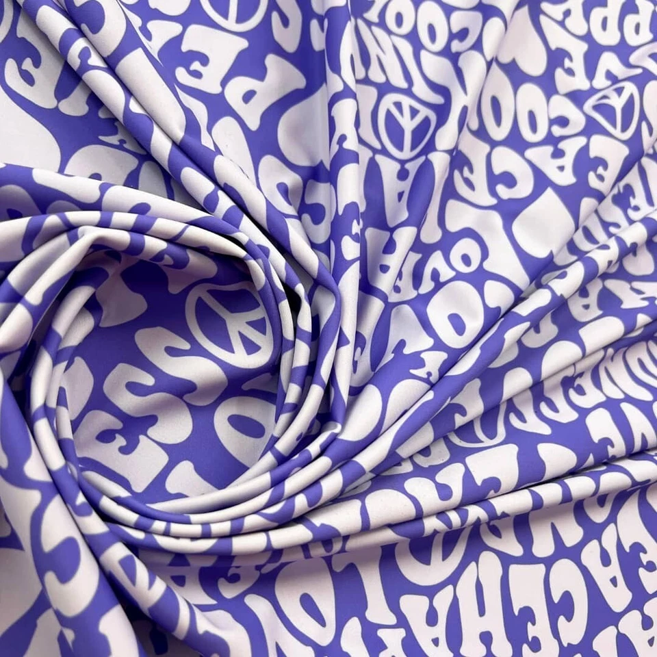 Traje de baño estampado hippie amor y paz spandex tela elástica 60" ancho por yarda Foto 4 de 4