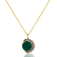 Natural Green Onyx CZ Gold Plated 925 Sterling Silver Chain Pendant Jewelry