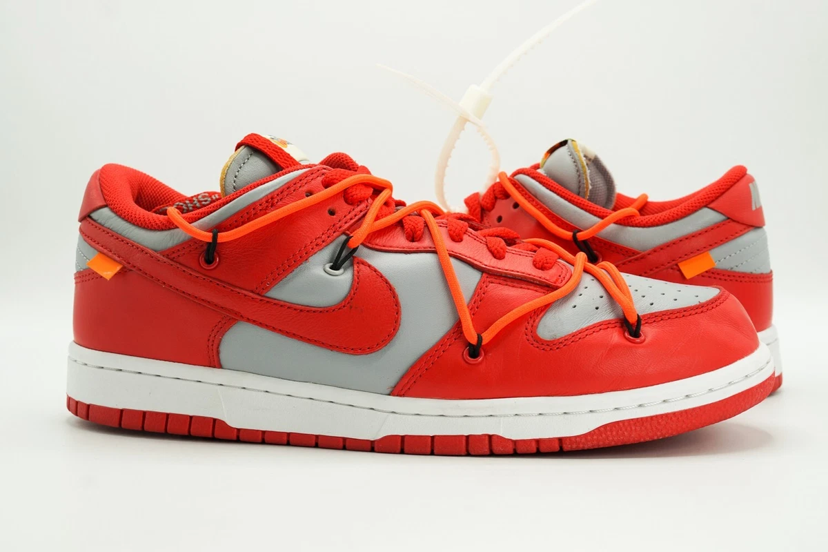 NIKE DUNK LOW OFF WHITE USED SIZE 9.5 UNIVERSITY RED WOLF GREY