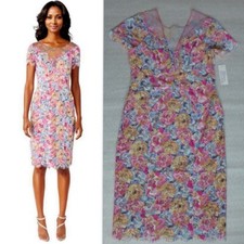 RENE RUIZ Collection sz 12 14 Illusion Neck Floral Lace Cocktail Sheath Dress