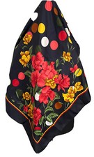 Huge Square Scarf Wrap Black Floral Dots Statement Vintage Korea