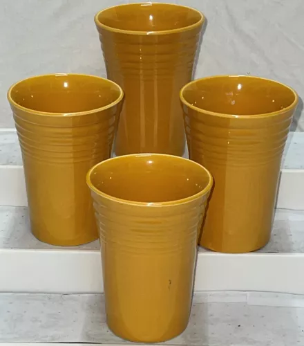 4 Vintage FIESTA YELLOW  4 1/2"  WATER TUMBLERS