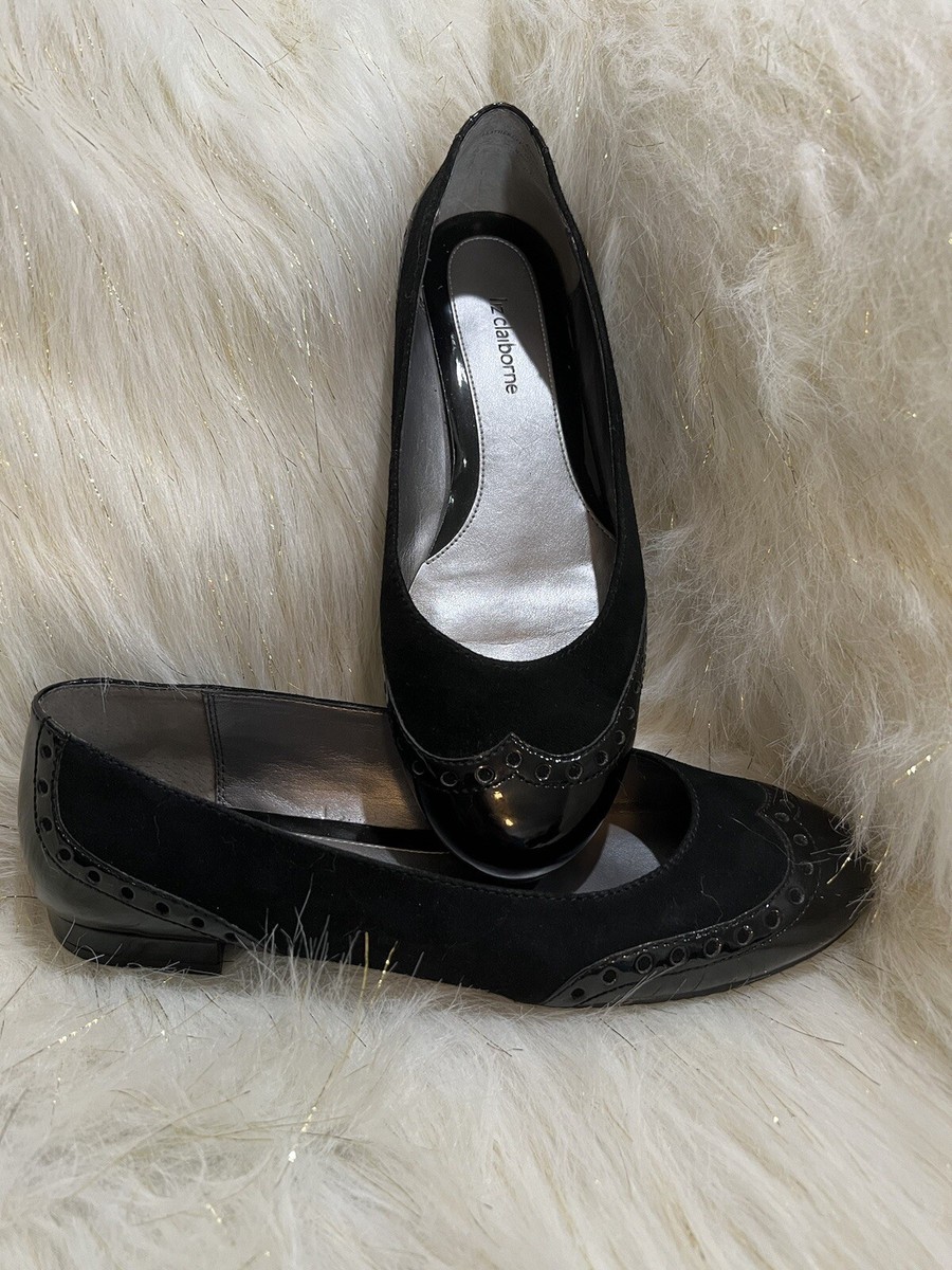 Liz Claiborne Black Ballet Flat Wingtip Shoes Size