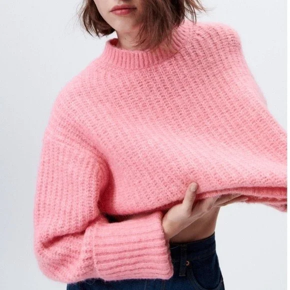 knit sweater strickpullover pink zara