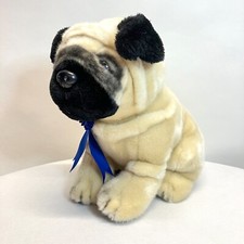 FAO Schwarz Realistic Plush Puppy Dog Pug Blue Ribbon 8" Biggie 2018 Westminster