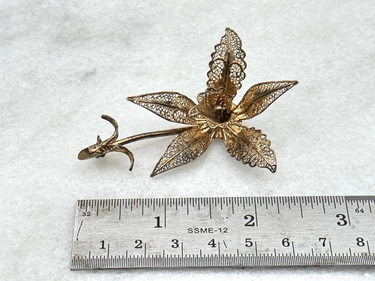 Vintage Topazio Portugal Sterling Silver Filigree Gold