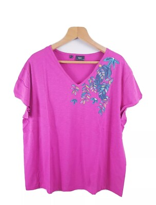 Damen Top Gr. L rosa Blumen seitlich zum Binden dehnbarer Stoff Kurzarm M&Co
