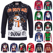 Mens Christmas Jumper Funny Novelty Xmas Pullover Sweater Knitted Santa Reindeer