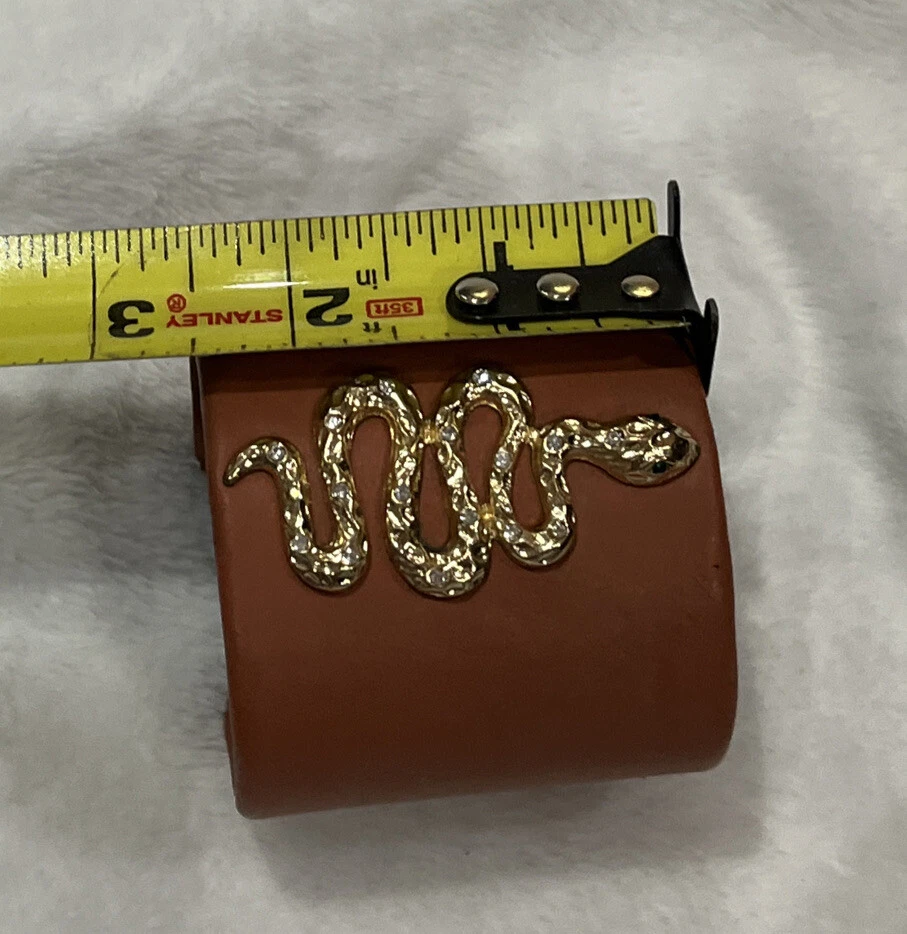 LEATHER CUFF  BRACELET WITH SNAKE  Brown By Eva Jeanbart LoRenzotti V Collection - Image 4 of 4
