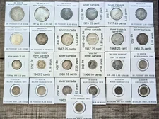 silver 25 coin canadian lot many early dates 2x2s  100 % authentic