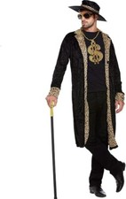 Adult Black Leopard Pimp Suit Stag Do Gangster 90s 70s HipHop Fancy Dress Outfit