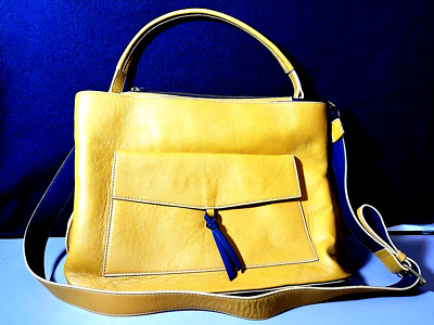 Elisabetta Yang Genuine Soft Leather Purse Mustard & Navy Made in Italy