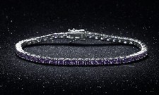 18k White Gold Plated Amethyst Cubic Zirconia 4mm Round Cut Tennis Bracelet-7.5"