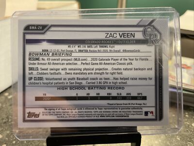 2021 Bowman Mega Box Chrome Mojo Auto Zac Veen #BMA-ZV Auto