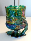 Vintage Mosser Carnival Glass Acorn Twig Pattern Spooner Green Iridescent