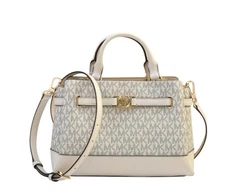 Michael Kors Reed SM Belted Satchel Shoulder Crossbody Bag MK Light Cream Multi