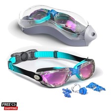 Kids Swim Goggles, Swimming Goggles for Kids with Nose Clip, Earplugs, Nose B...