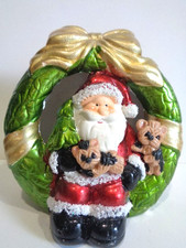 OOAK -Hand Sculpted 2 YORKSHIRE TERRIERS LIGHT-UP SANTA CLAUS CHRISTMAS Figurine