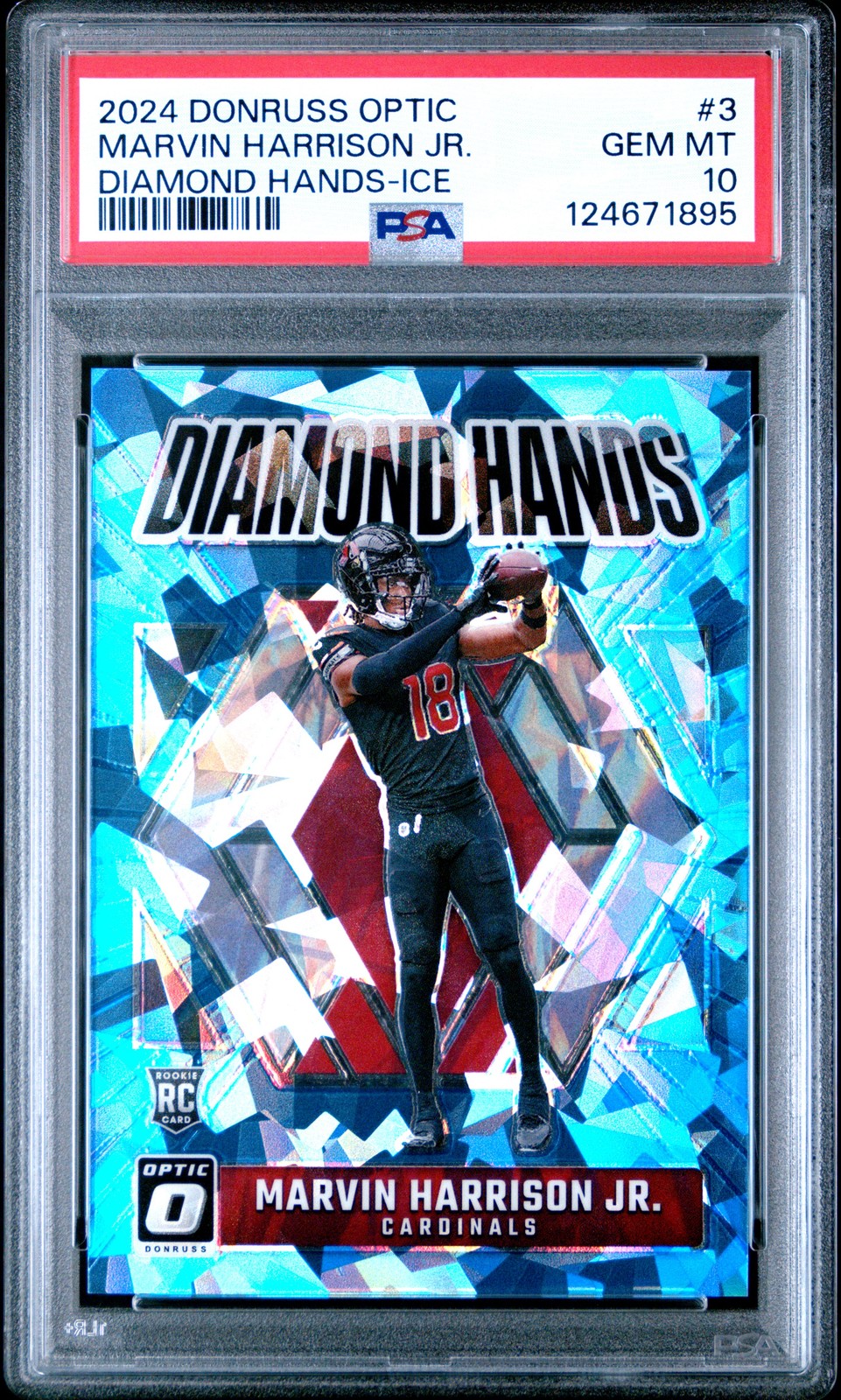 2024 PANINI DONRUSS OPTIC DIAMOND HANDS ICE #3 MARVIN HARRISON JR. 15/15 PSA 10