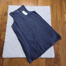 NWT Quince 100% European Linen Tank Mini Dress Women's Large Navy Blue Pockets
