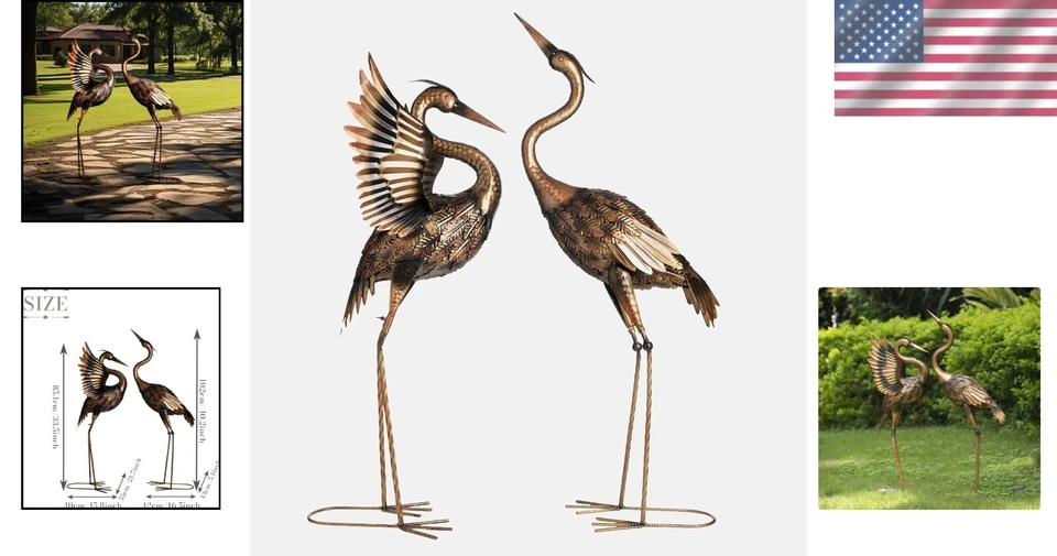 Estatuas duraderas de grúa de metal de latón de 33-39" - Regalo perfecto para entusiastas del jardín Foto 2 de 4