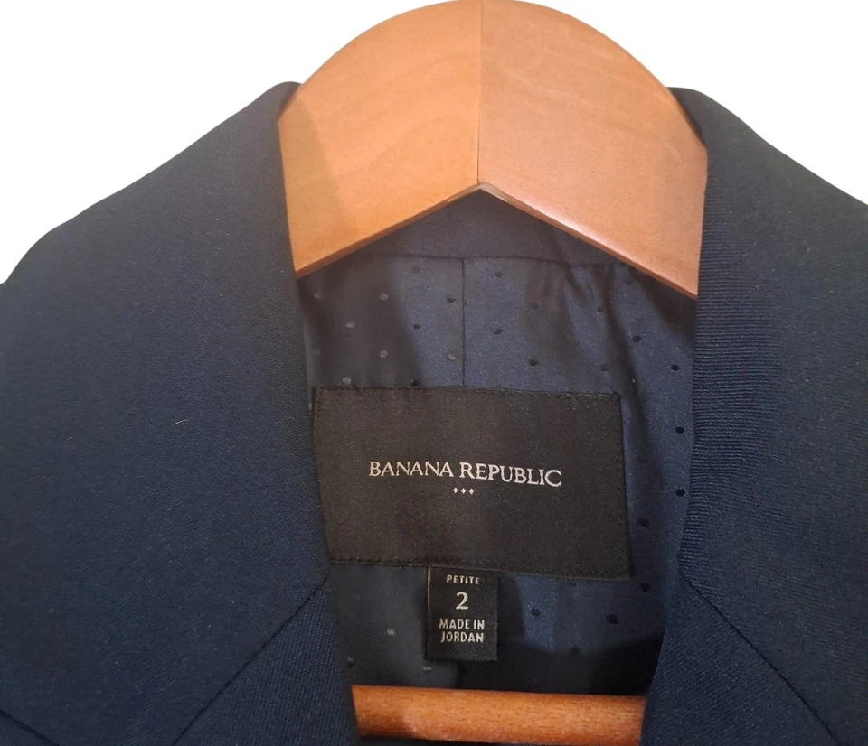 Blazer Banana Republic Mujer Petite 2 Azul Marino Doble Pecho Dorado Botones Foto 4 de 4