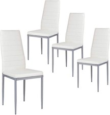 Set of 4 White Dining Chairs with Back PU Leather Chairs for Dining Room Kitchen