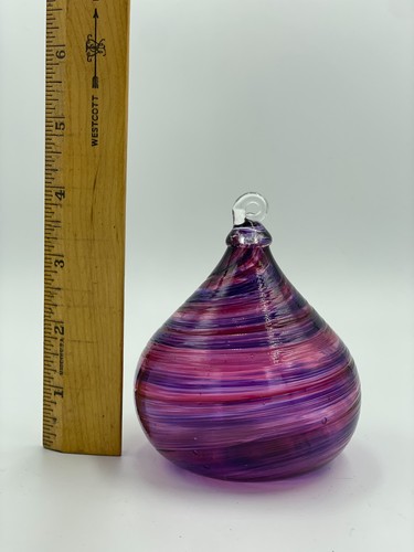 Hand Blown Murano Style Tear Drop Glass Ornament Purple Studio Art Gazing Ball - Picture 8 of 9