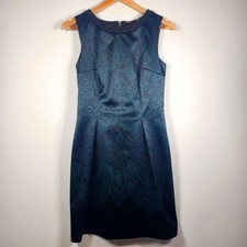Elie Tahari Silk Black Green Paisley Back Zip Dress Size 2