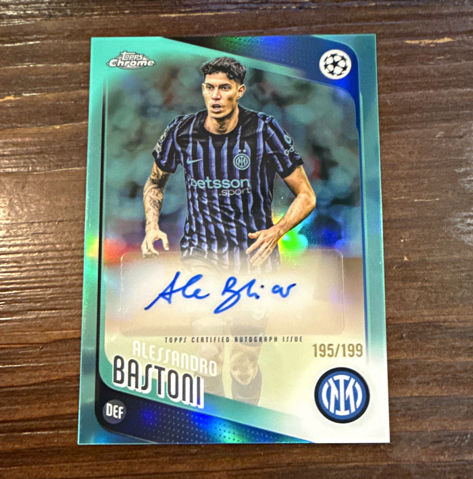 Topps UCC Chrome 2026 Alessandro Bastoni True Aqua Auto /199 #CA-AB Inter Milan