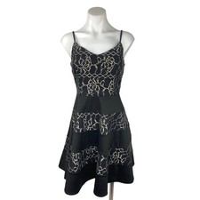 Annabella Black Metallic Lace Formal Satin Sleeveless Fit Flare Mini Dress Sz S