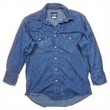 WRANGLER Denim Western Pearl Snap Shirt Men's L VTG Y2K Cowboy Ranch Workwear