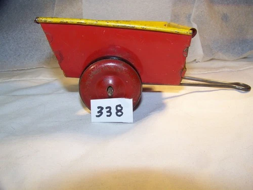 338. Vintage 1950's Marx Tin Dump Farm Pull Trailer Toy Red/Yello