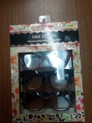 MAX EDITION +2.00 Readers 3 Pack Premium Reading Glasses