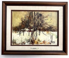 Manuel Bunuel Oil Painting on Canvas Winter Landscape 12x9 Framed