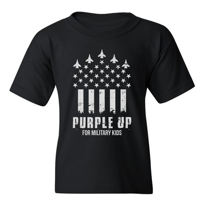 Purple Up For Military Kids - US Flag Fighter Jets Youth Unisex T-shirt