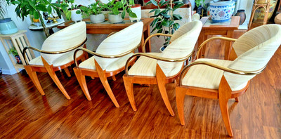 Brueton Classic Willow 4 Dining Chair Set Birdseye Maple Gold Steel Tubular HTF!