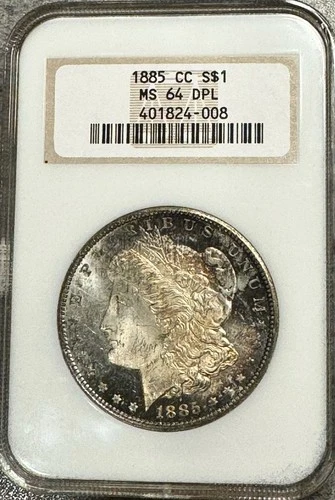 1885-CC Morgan Silver Dollar NGC MS64 DPL Deep Proof Like! Beautiful Toning!