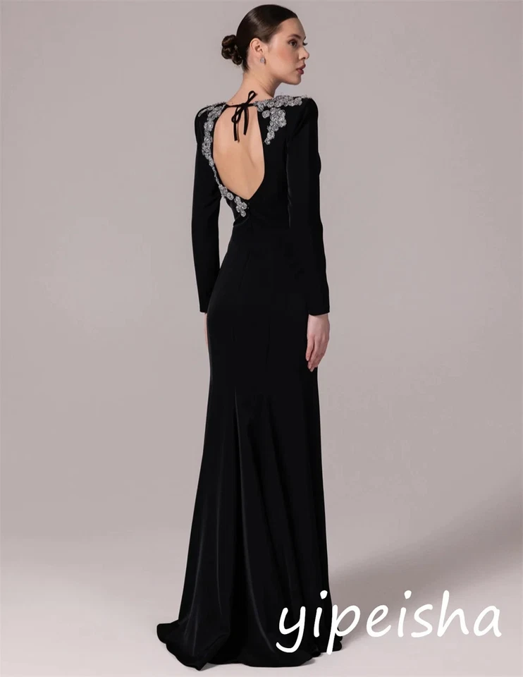 Vestidos de Noche Cuello Redondo Vestidos Largos A Medida Ocasión Brillante Hasta el Suelo Foto 3 de 4