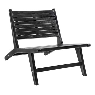 Leo Mid-Century Modern Wood Armless Outdoor Lounge Chair, Black