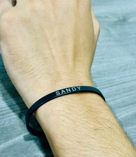 Black Metal Plated Engraved Name Bangle For Men, Adjustable Minimalist Bracelet,