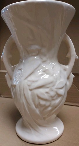 Vintage McCoy Pottery 8" Vase Bird Of Paradise Design w Double Handles Off White